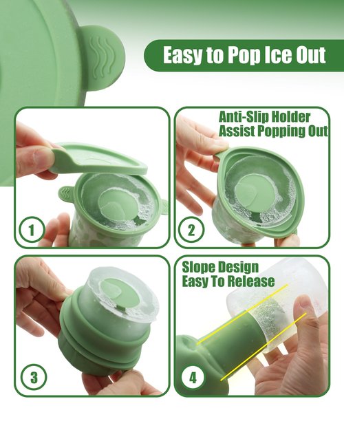 Ice Molds for Owala 24-40oz, Set of 3, Food-Grade Soft Silicone, No White Residue, Easy to Release, Straw Placement Compatible with Owala FreeSip, Keeps Drinks Cold Longer (Green)