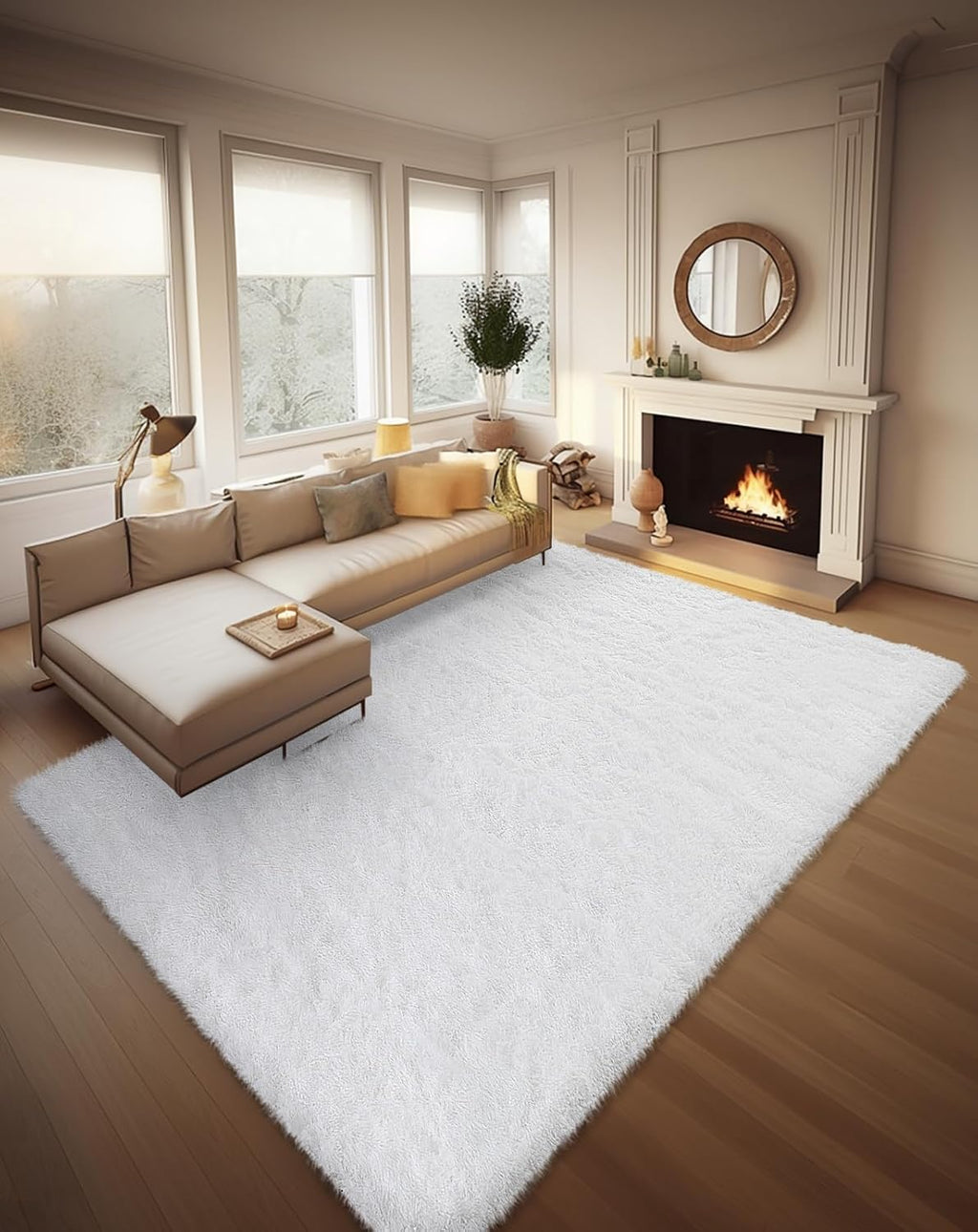 Ophanie 8x10 White Area Rug - Soft Shag Carpet for Living Room & Nursery | Ivory Home Decor