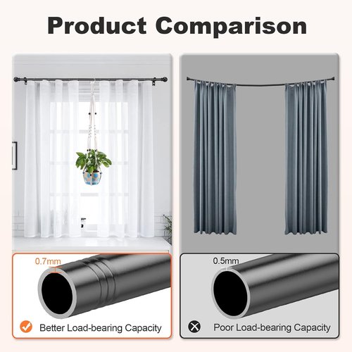 Black Curtain Rods by [Brand Name] | Adjustable Decorative Drapery Rods 36"-48" for Windows