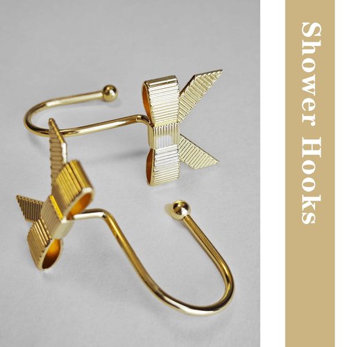 Dylrauoza Shower Curtain Hooks, Gold Bow Metal Rust Proof, 12 Pack Decorative Shower Rings for Bathroom
