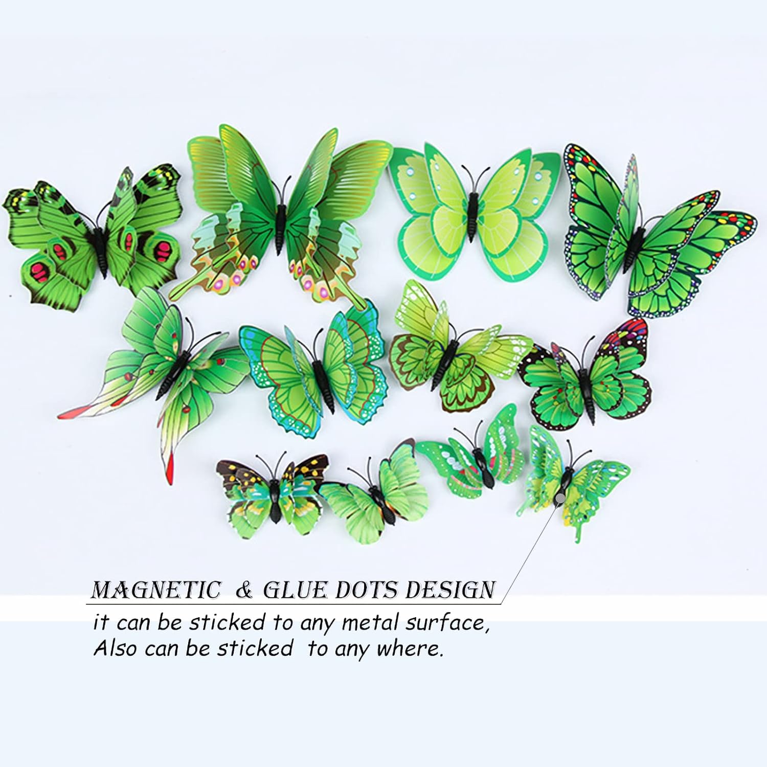 OPSEAM 3D Butterfly Wall Decor - 24 PCS Magnetic Stickers for Party Decorations (Green)