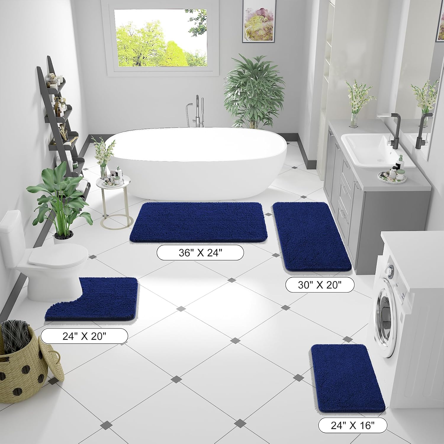 OLANLY Large Bathroom Rugs - Extra Soft Chenille Bath Mats with Rubber Backing | Quick Dry, Navy 45x27