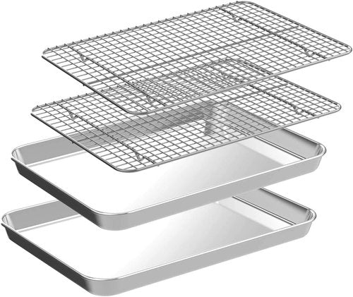 CEKEE Jelly Roll Pan Set - Stainless Steel Baking Sheet with Cooling Racks | Nonstick, Rust-Proof, 15.94 x 12 x 1 Inch
