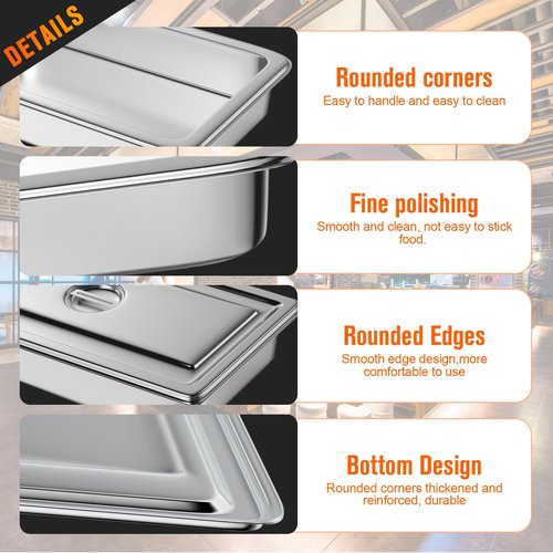 HLHgirl Hotel Pan, Full Size Steam Table 4" Deep Stainless Steel With Lid, 13" L x 10.4" W Anti-Jam Buffet Commercial (4 Pack)