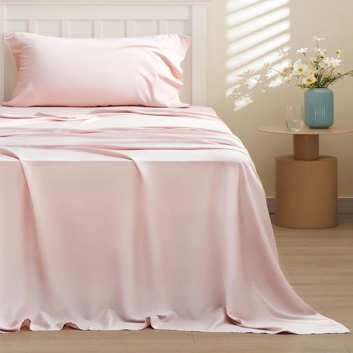 Bedsure Cooling Sheets - Twin XL Bamboo Rayon Sheet Set | Breathable & Soft, Deep Pocket Up to 16 Inches, Pink