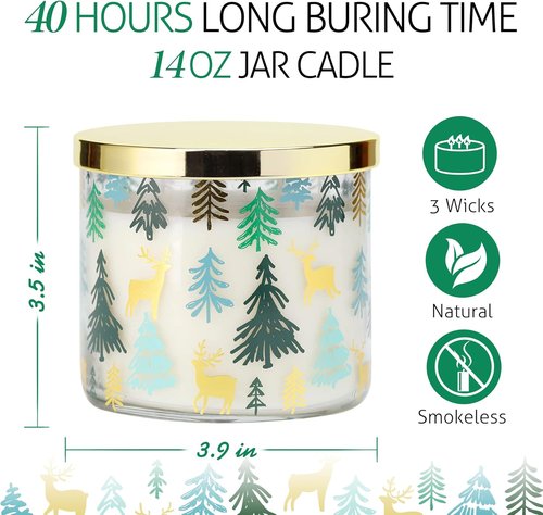 **Pine Scented Candle by Christmas | Large 14oz Winter Candle with 3 Wicks for Cozy Ambiance**