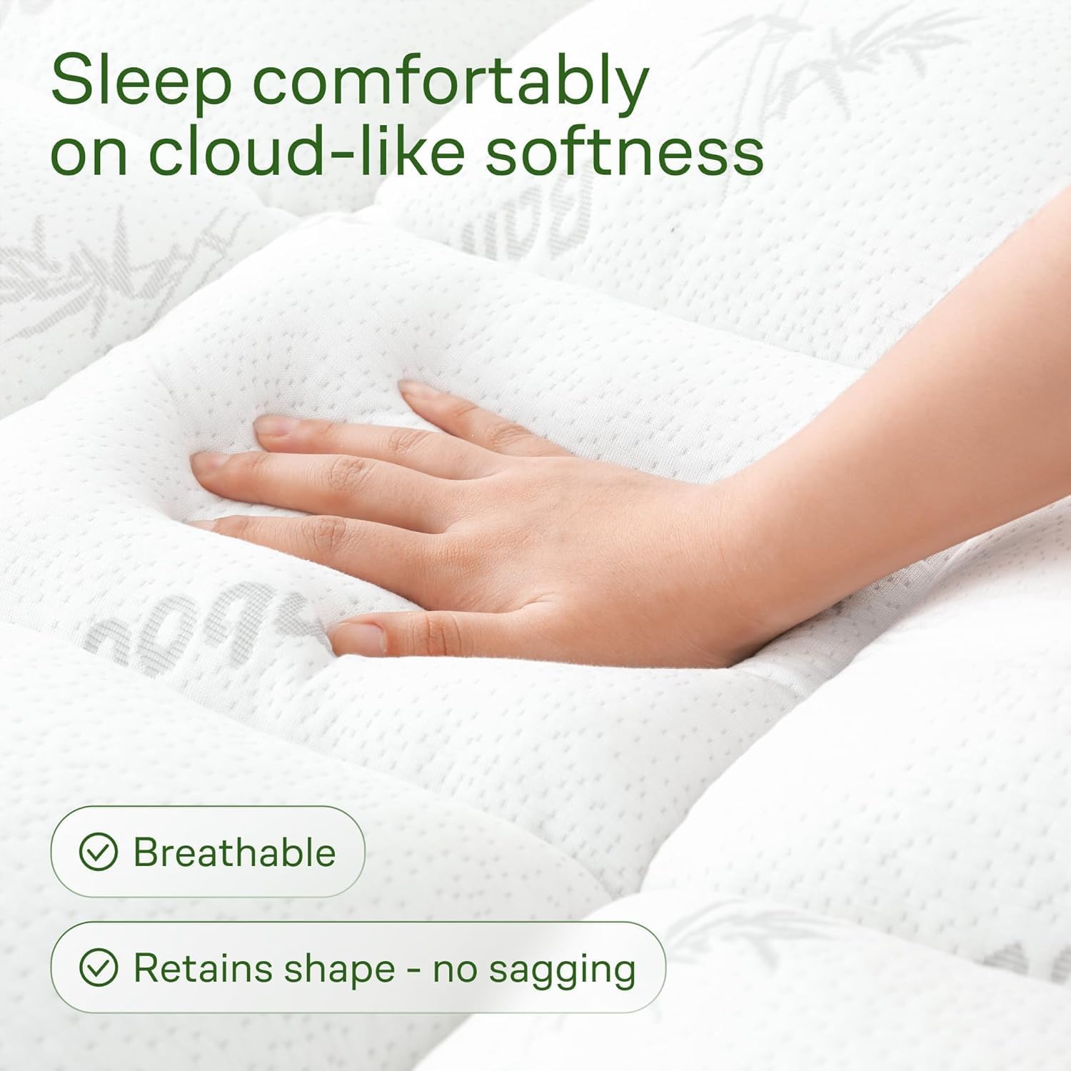 Niagara Sleep Solution Mattress Topper - Ultra Soft Queen Size Bamboo Pillow Top for Back Pain Relief | Naturally Cooling, White