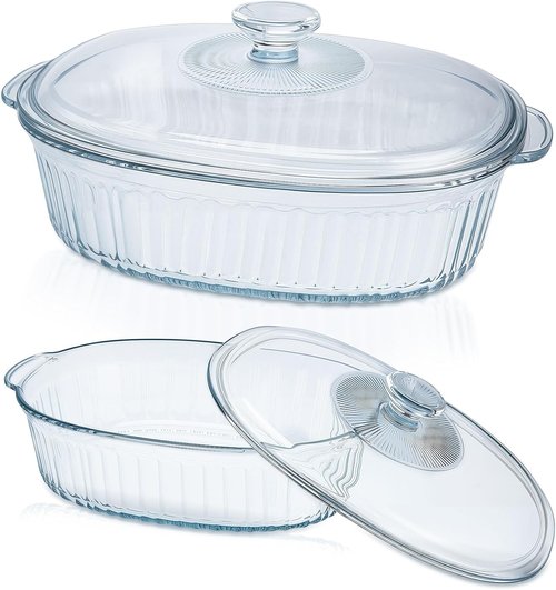 Glass Baking Dishes - 2 Pack Casserole Dishes with Lid | Oval Set for Lasagna & Leftovers, 1.9 Qt & 3 Qt