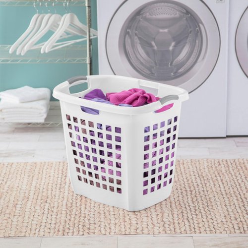 Sterilite Ultra Easy Carry Laundry Hamper, Comfort Handles to Easily Carry Clothes Between the Bedroom and Laundry Room, Plastic, White, 4-Pack