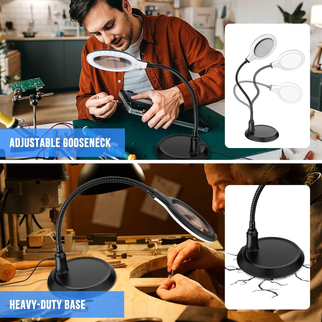 Skiennix 5X Magnifying Glass with Light - Dimmable Hands-Free Magnifier for Reading & Crafts