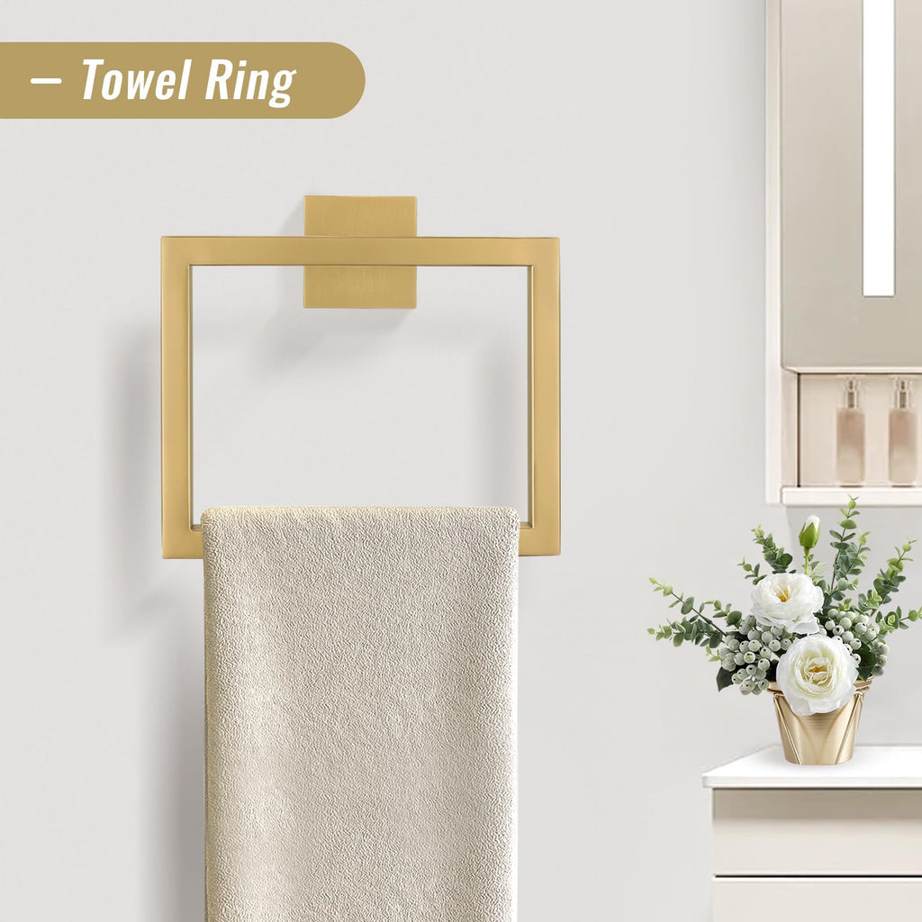 YACVCL Towel Bar Set, 5-Piece Brushed Gold Bathroom Hardware Set, Gold Bathroom Accessories Set, SUS304 Stainless Steel 23.6 Inch Towel Holder Towel Racks Set Wall Mounted