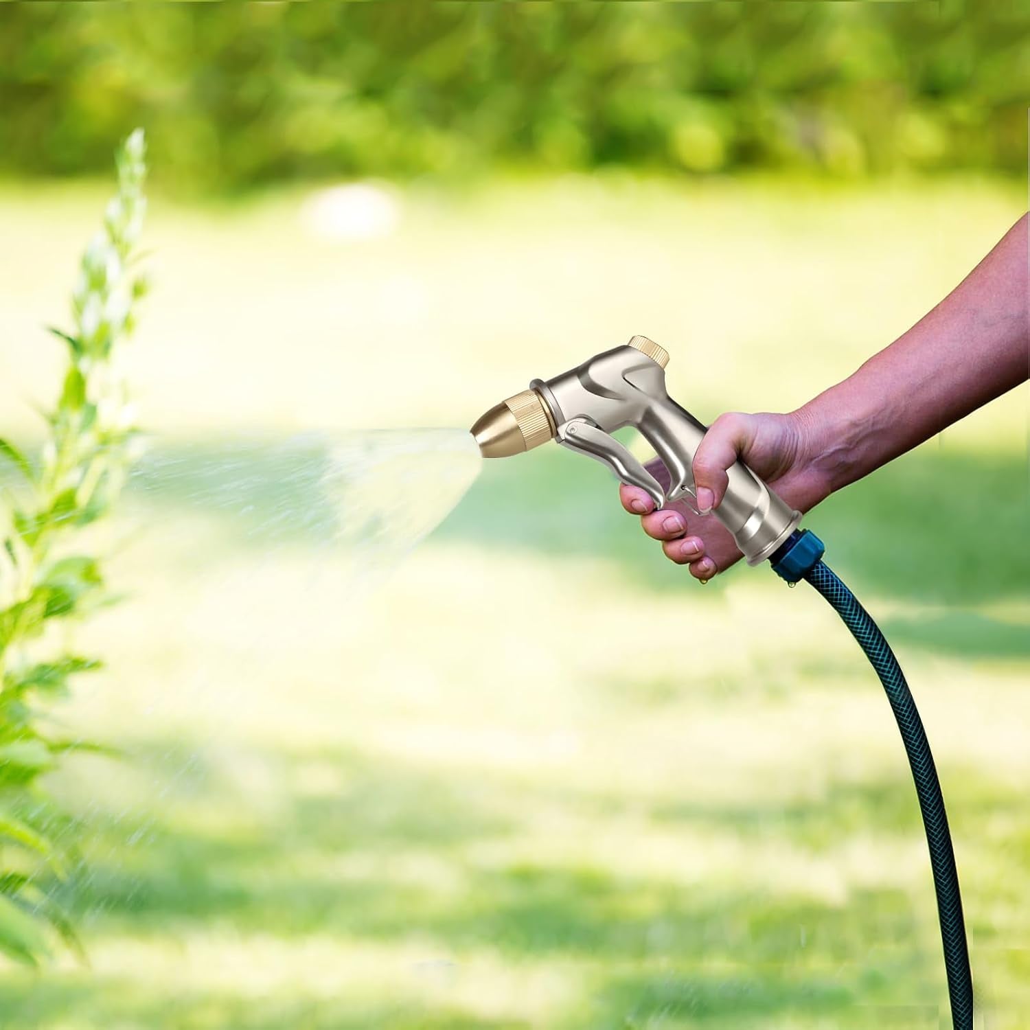 Upgraded Hose Nozzle - 100% Heavy Duty Metal Water Sprayer with 4 Spray Patterns for Lawn & Garden