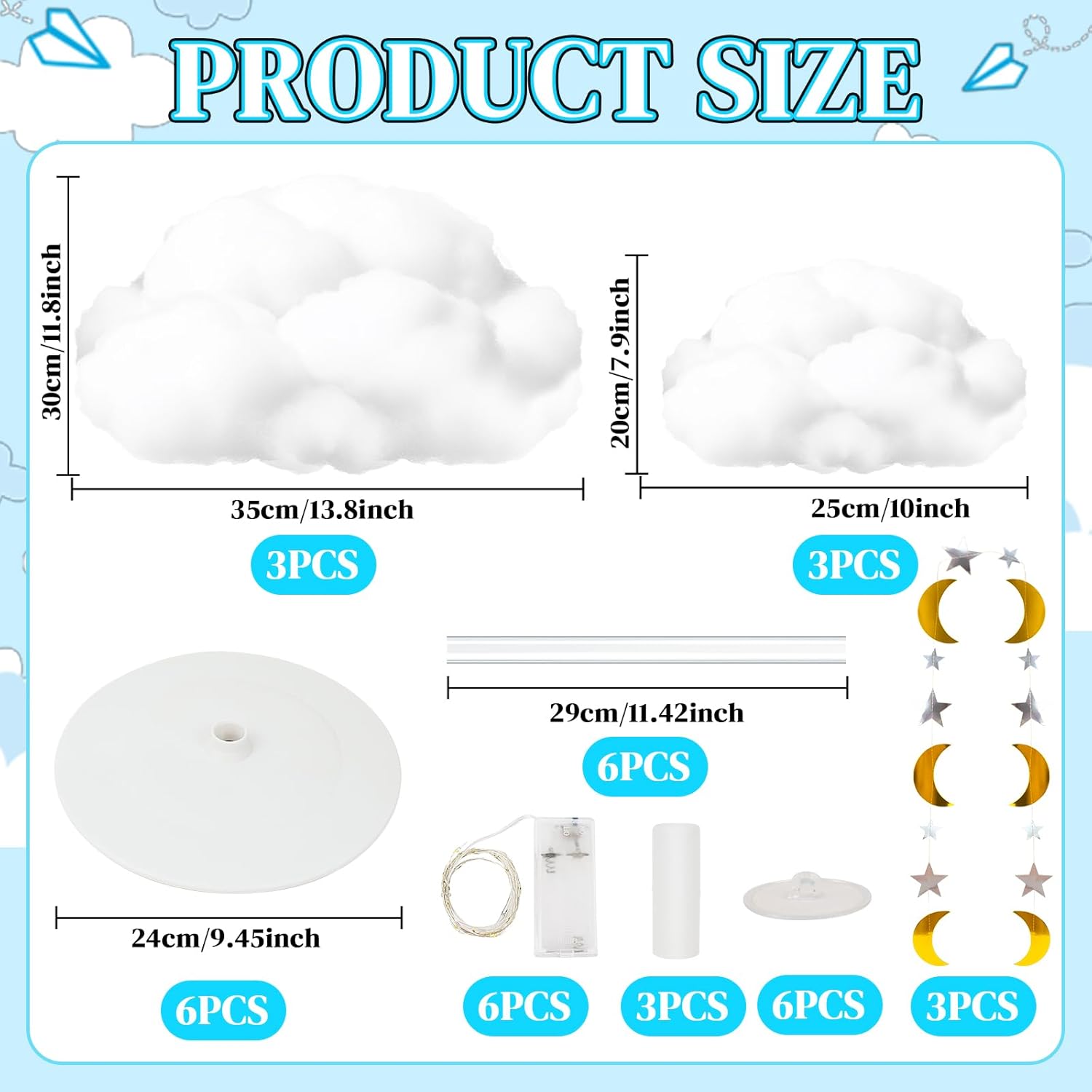 Skiennix 3D Fluffy Cloud LED Light Kit - Hanging & Table Centerpiece Decor for Baby Showers, Nurseries & Parties