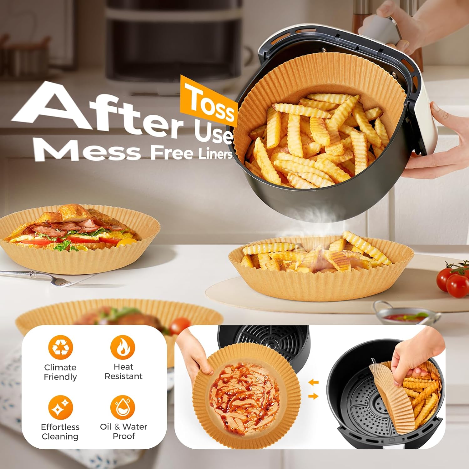 Skiennix Air Fryer Paper Liners - 125 Pcs Non-Stick Parchment Baking Sheets | 8-Inch Round Size