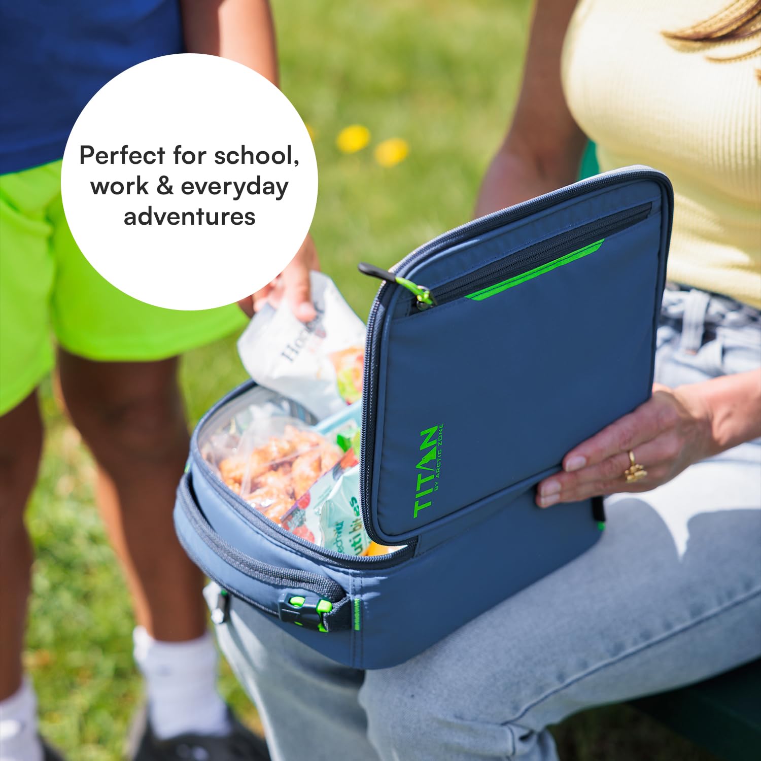 Titan by Arctic Zone Fridge Cold Lunch Box with 2 Gel Ice Packs, Small Insulated Cooler Bag with Leak Proof Lining for School and Work, Black Ice