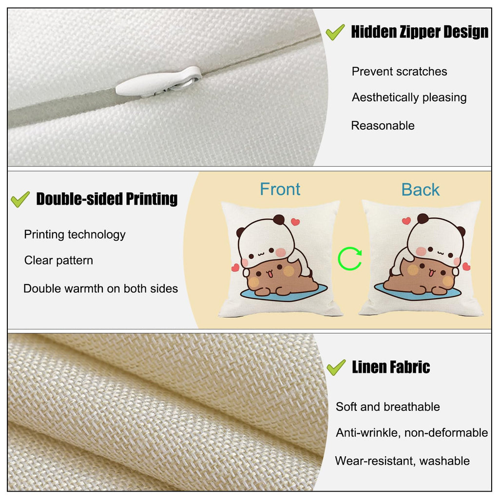 YOKUSHI Bubu and Dudu Bears Throw Pillow Covers 18x18 Set of 4, Linen Double-Sided Decorative Couch Pillow Cases with Invisible Zipper, Living Room Sofa Decor (B)