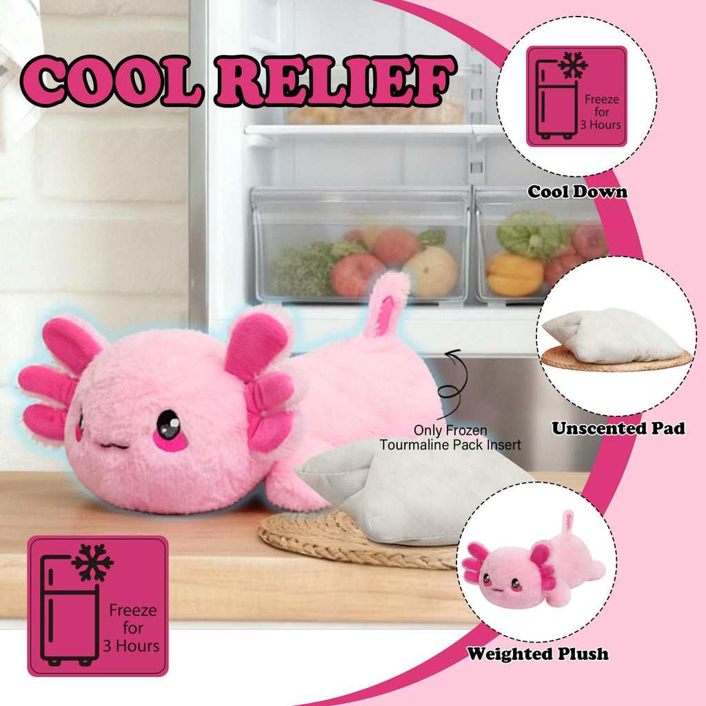 Weighted Heated Axolotl Stuffed Animals – 2.2 Pounds Weighted Microwave Axolotl Plush with Cute Heating Pad Animal of Unscented Warmth Pillow for Period Women Girl Kids Adult Birthday Gift 16 Inch
