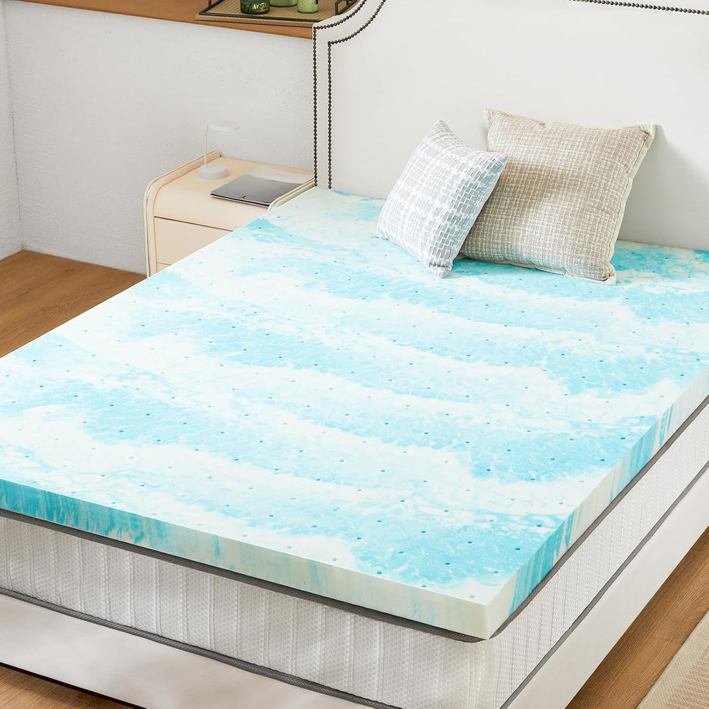 Sweetcrispy Memory Foam Mattress Topper - 4 Inch Thick Gel Infused Cooling Pad for California King Bed | CertiPUR US Certified, Ventilated & Breathable