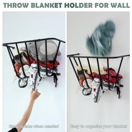 Zatozkar Upgraded Throw Wall Blanket Holder Thicken, Metal Wall Stuffed Animal Storage Mounted Rack Towel Quilt Blanket Toy Clothes Hanging Organizer for Bathroom Living Bedroom Huge Capacity Bold