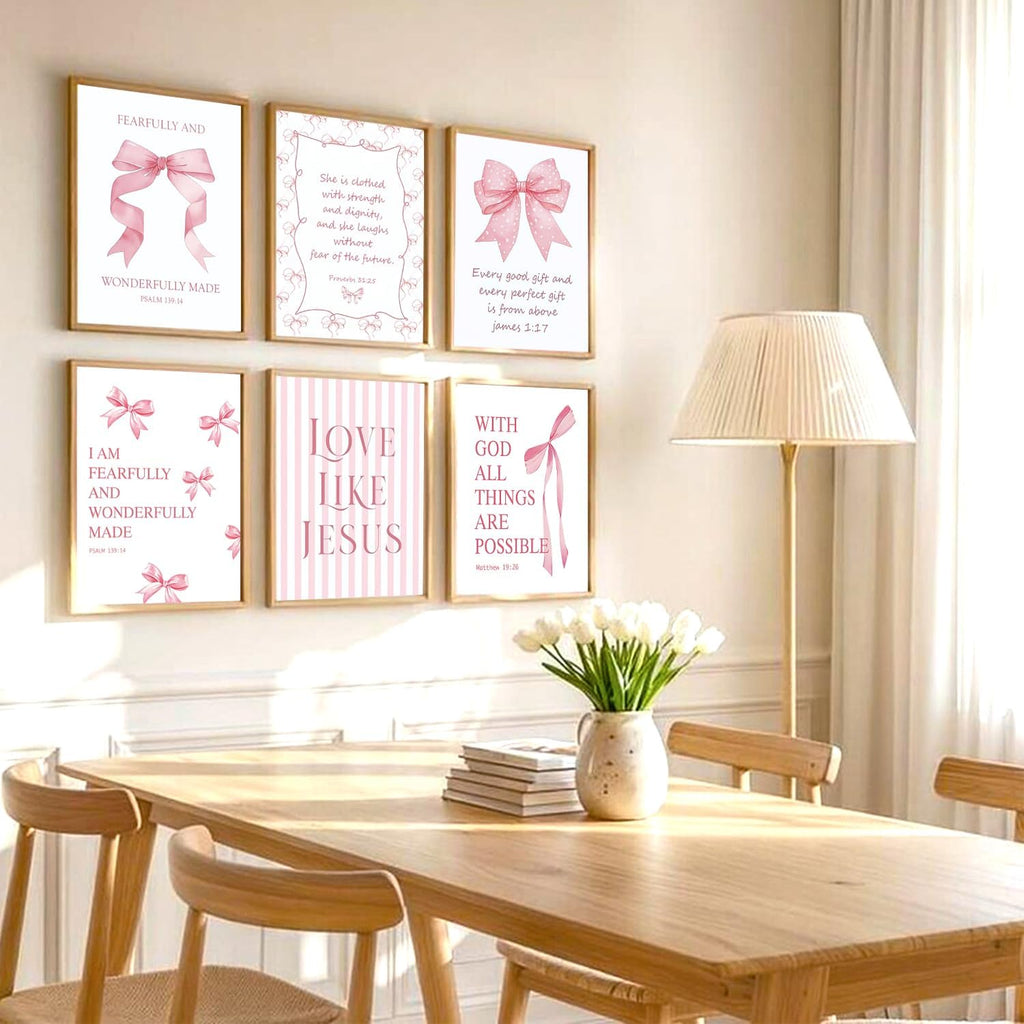 Aglcatie Coquette Pink Bow Wall Art - Set of 6 Aesthetic Posters for Teen Girls | Unframed 8x10 in