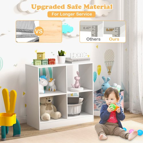 Costzon Toy Organizers and Storage, Wooden White 4-Cube Kids Bookcase for Books Toys Display Organization, Toddler Bookshelf for Bedroom, Living Room, Nursery, Playroom