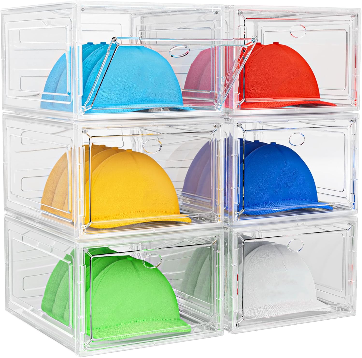 YKLSLH Hat Organizer - Durable Clear Storage Box for 40 Baseball Caps with Magnetic Door | White