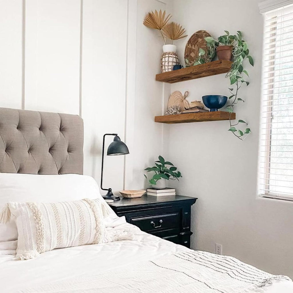 QEEIG Floating Shelves - Rustic Wall-Mounted Display Shelf Set of 2 | 23.6" Long for Home Decor