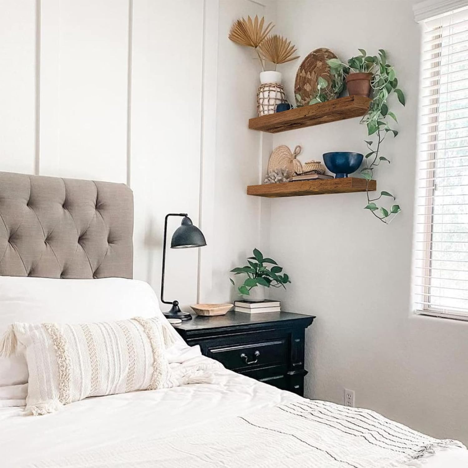 QEEIG Floating Shelves - Rustic Wall-Mounted Display Shelf Set of 2 | 23.6" Long for Home Decor