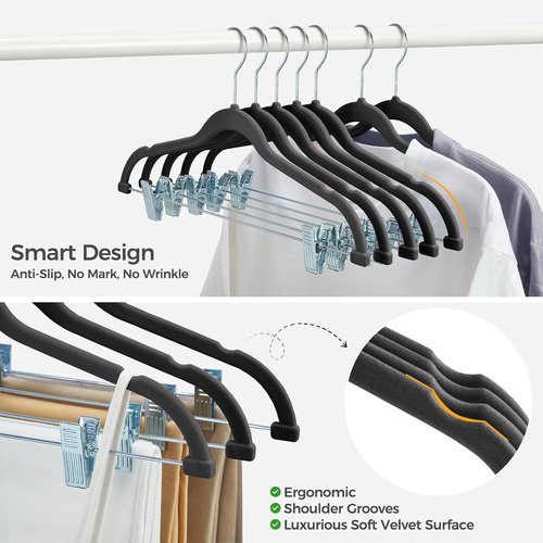 HOUSE DAY Velvet Hangers - Adjustable Clips & 360° Hook | 20 Pack Non-Slip Heavy Duty Suit Organizer (Black)
