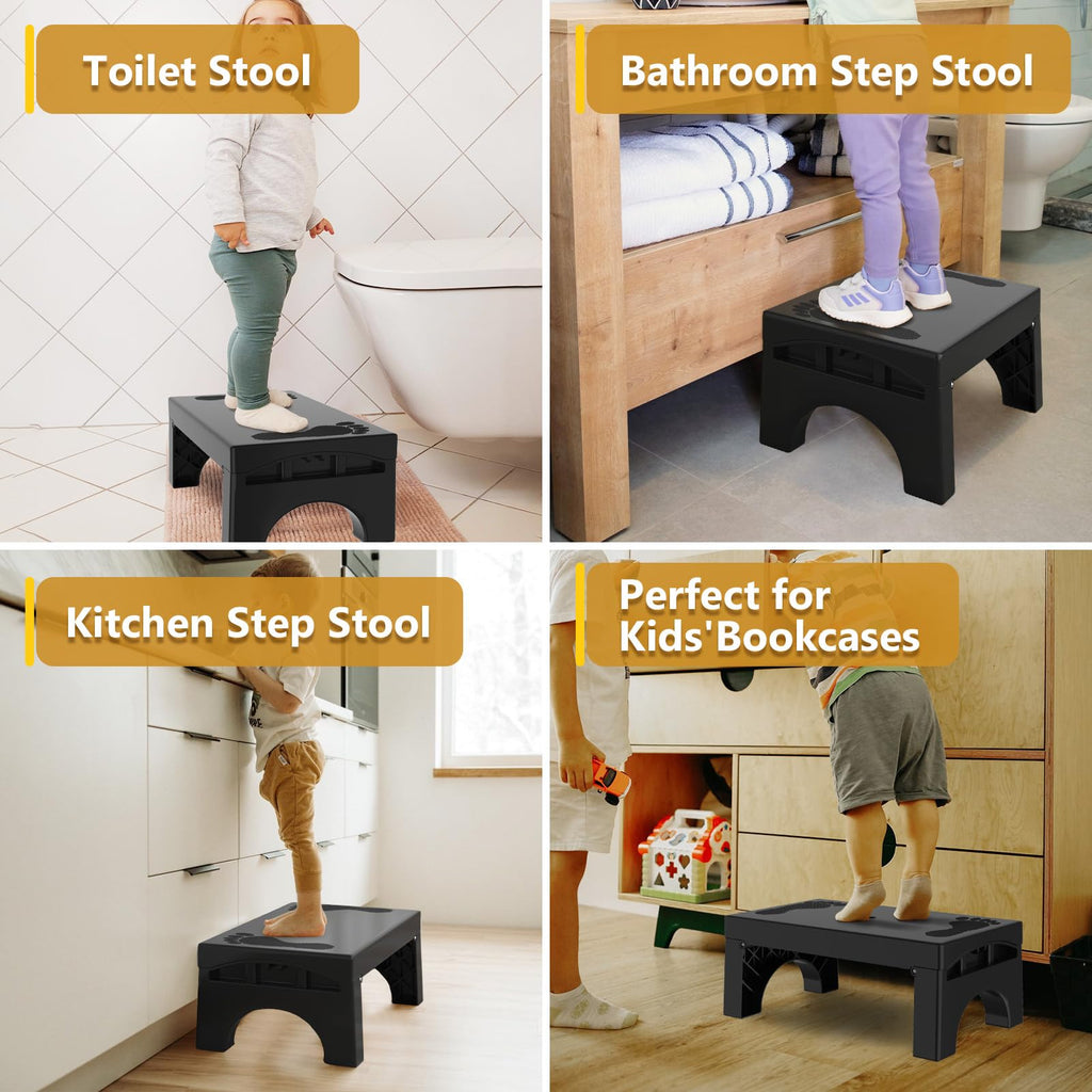 Folding Step Stool for Adults Kids, Heavy Duty Non-Slip Foldable Stepping Stool with 400-LBS Capacity, Safety Collapsible Foot Step Stool for Bathroom Bedroom Kitchen, Bed Steps for High Beds, Gray