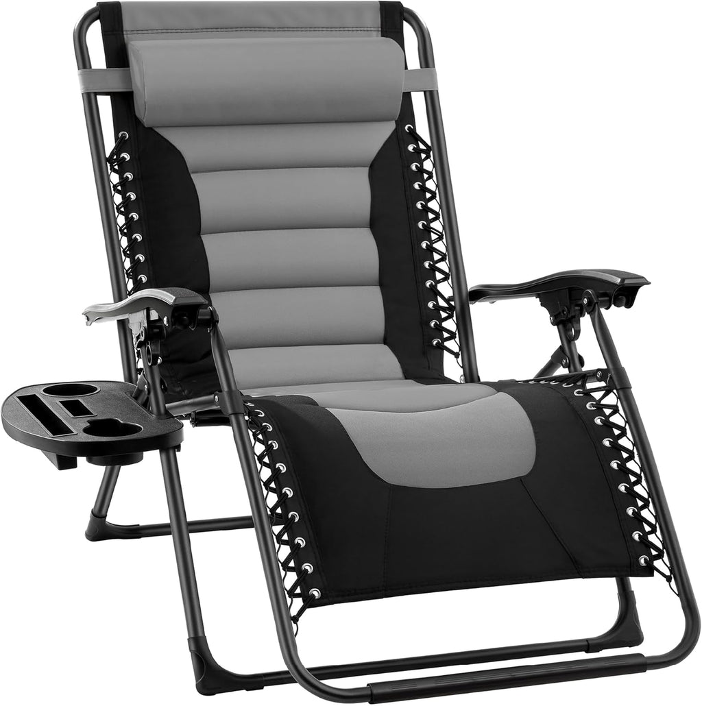 Best Choice Products Oversized Padded Zero Gravity Chair - XL Outdoor Recliner with Headrest & Cup Holder | Gray