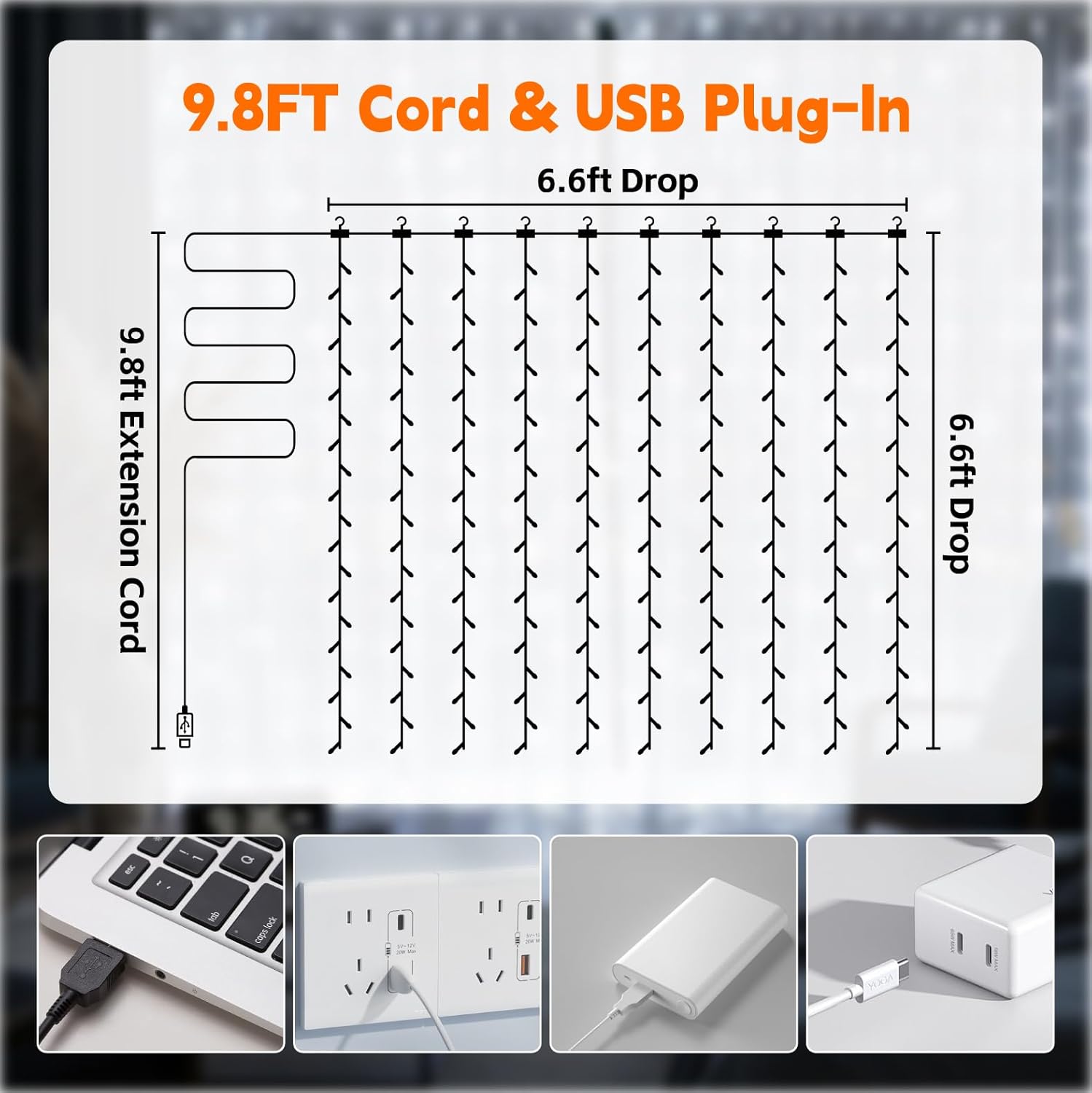 Skiennix Fairy Curtain String Lights - 200 LED White 6.6x6.6ft | 8 Modes Remote Control for Home Decor