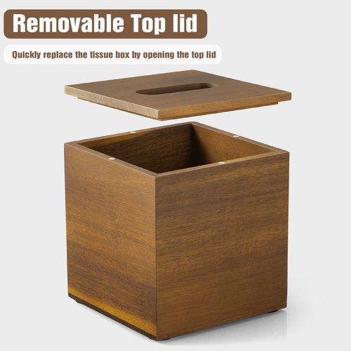 Dreamkey Acacia Wood Tissue Box Cover, Square Tissue Box Holder with Removable Top Lid, Solid Wooden Tissue Box Dispenser for Bathroom, Bedroom, Office