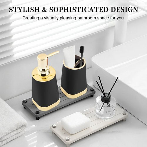 Bathroom Accessories Set, 2Piece Black and Gold Bathroom Accessories Include Soap Dispenser and Toothbrush Holder for Modern Bathroom Decor