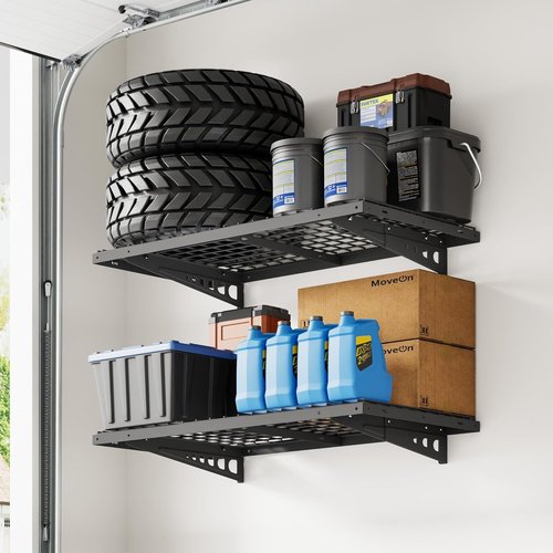 FLEXIMOUNTS Heavy Duty Bike Wall Shelving Rack - 2 Pack 24x48 Inch, 660lbs Capacity, Black | Pro Series