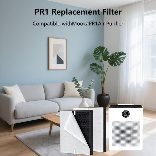 2 Pack PR1 Replacement Filter Compatible with Mooka PR1 Air Purifier, 3-IN-1 H13,High-Efficiency Activated Carbon Filter and 4pcs Washable Pre Filter for Dust Pet Hair & Odors Dander（2+4 Pack ）