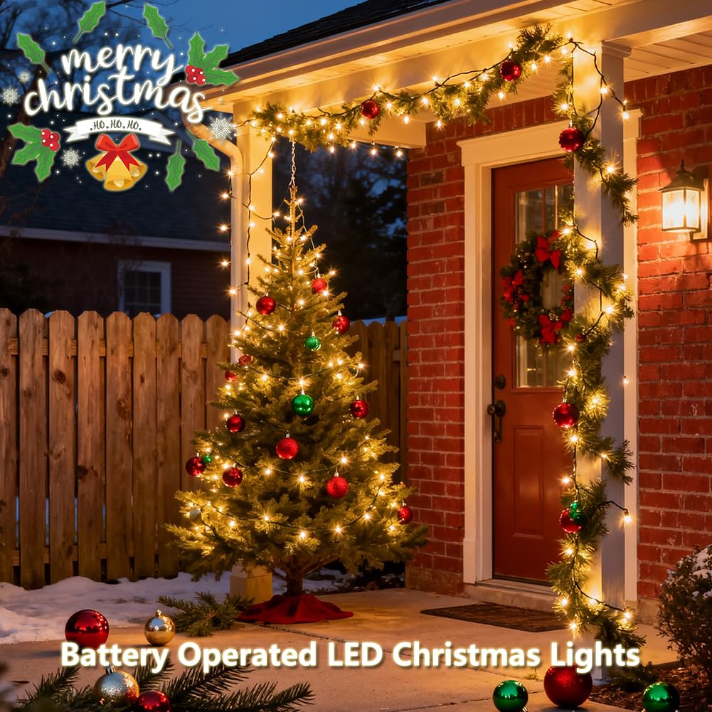 Vruxuri Battery Operated Christmas Lights, 18 FT 50 LED Clear Mini String Lights, 8 Modes with Timer Waterproof Tree Lights for Xmas Indoor Outdoor Holiday Home Decor, Warm White