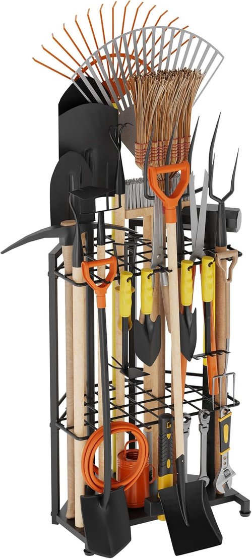 Heavy Duty Metal Garden Tool Organizer - 34 Storage Compartments & 14 Hooks for Shed or Garage