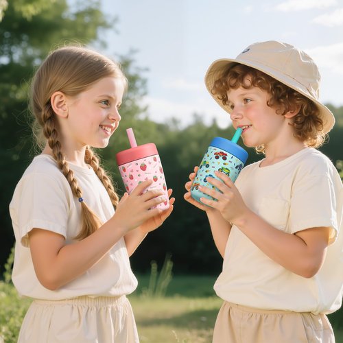 Fimibuke Kids & Toddler Cups Spill Proof, 12 OZ Insulated Sippy Cups for Toddlers Boys Girls, BPA-Free Toddler Straw Tumbler, Stainless Steel Kids Water Bottle with Twist Lids & Silicone Straw, 2 Pack