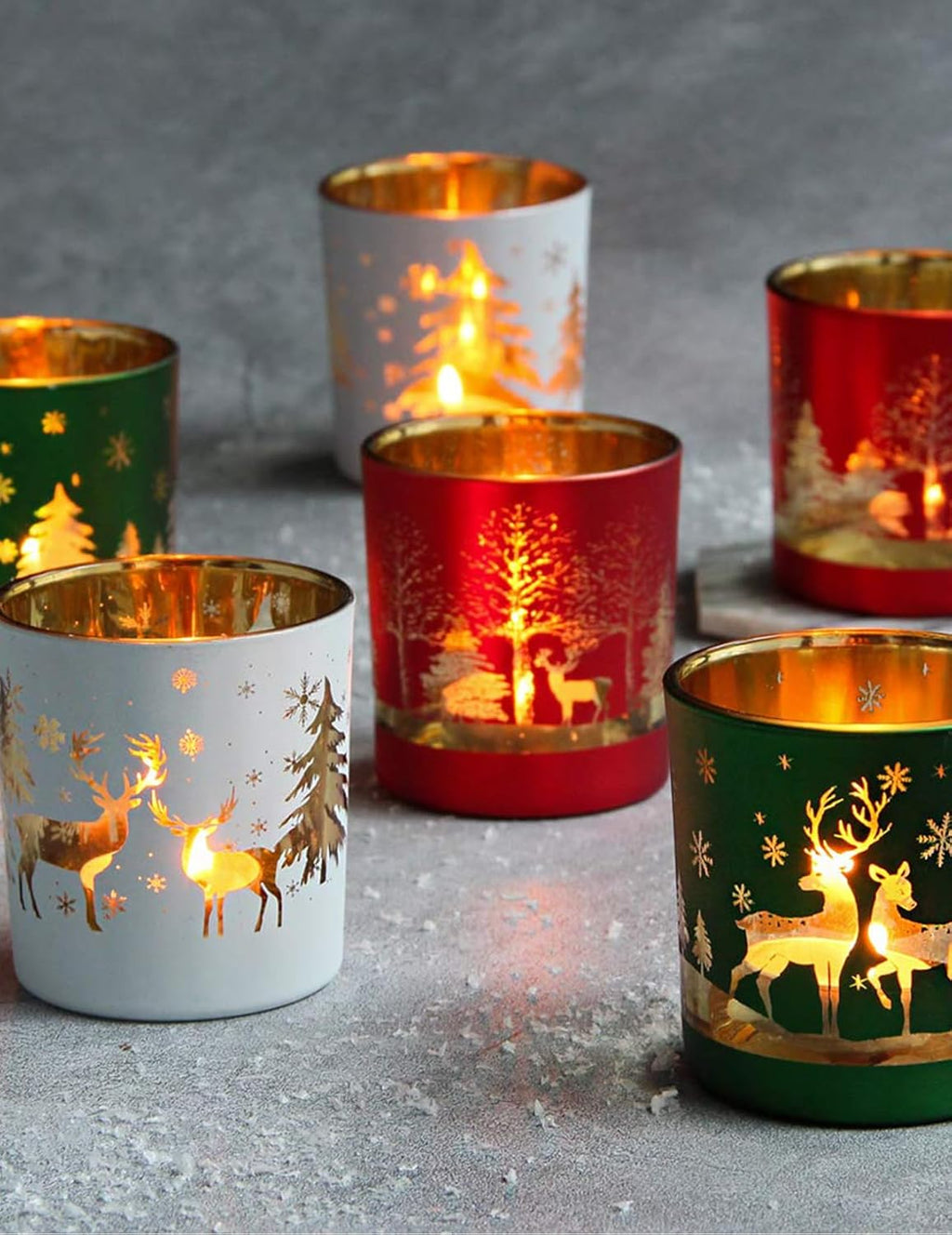 Regine Switzerland Christmas Glass Votive Candle Holders - 6 Pcs Tea Light Holders for Festive Table Décor | 3.15” x 2.75”, Matte Finish