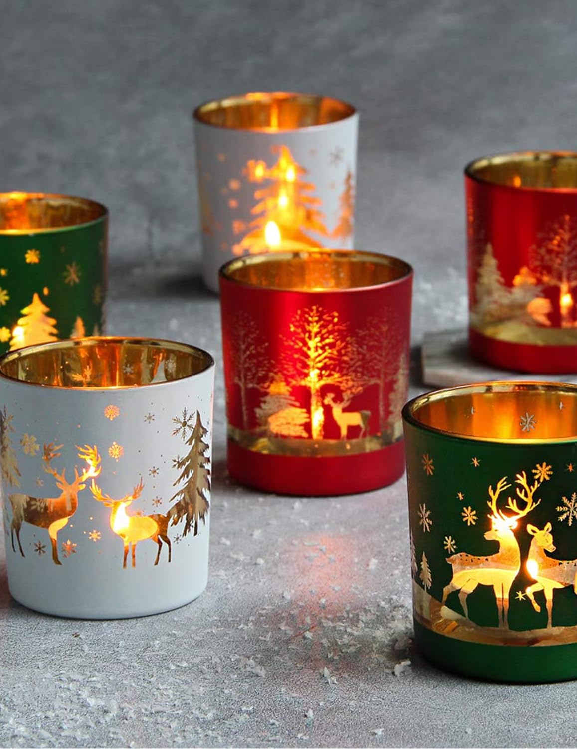 Regine Switzerland Christmas Glass Votive Candle Holders - 6 Pcs Tea Light Holders for Festive Table Décor | 3.15” x 2.75”, Matte Finish