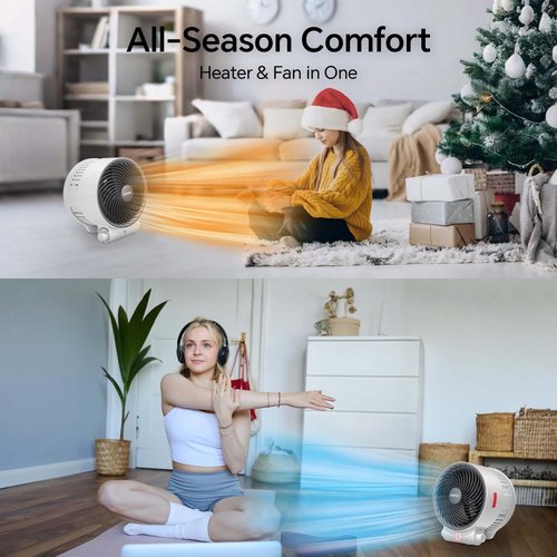 Shinic 2-in-1 Heater and Fan Combo,1500W Portable Space Heater with 3 Modes,Adjustable thermostat,Tip-Over&Overheat Protection,Energy Efficient for Indoor Home Use, White