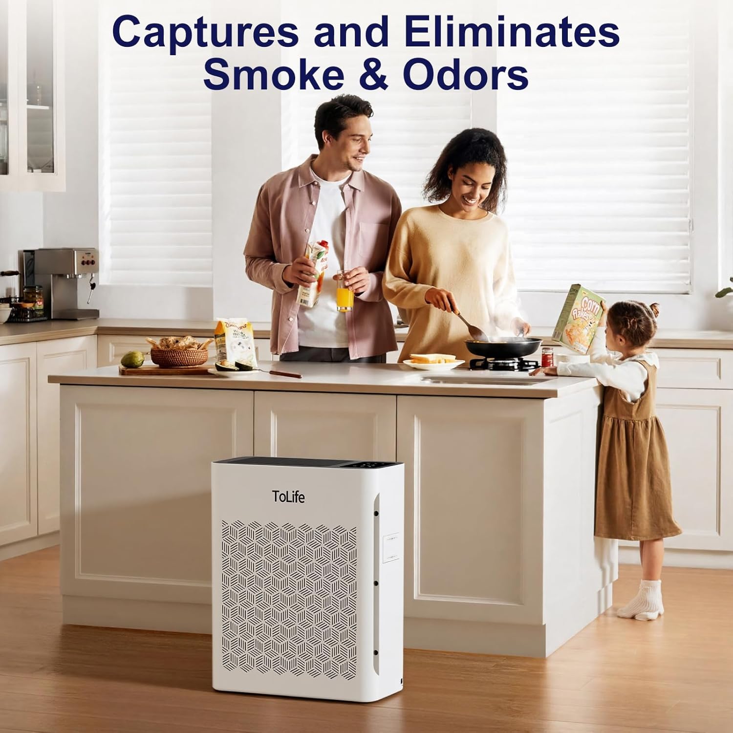 Tolife Air Purifier - Large Room Air Cleaner for Home | Washable Filter, Sleep Mode, Up to 1095 Ft², White