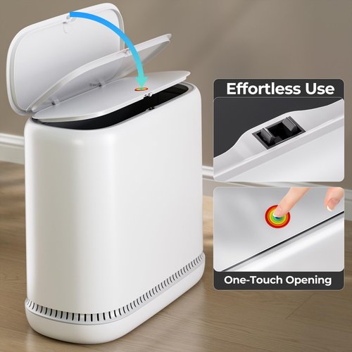 CTIME Small Bathroom Trash Can - Bathroom Garbage Can with Lid and Odor-Lock Seal | Waterproof - OneTouch Press for RV, Kitchen, Office (3 Gal)