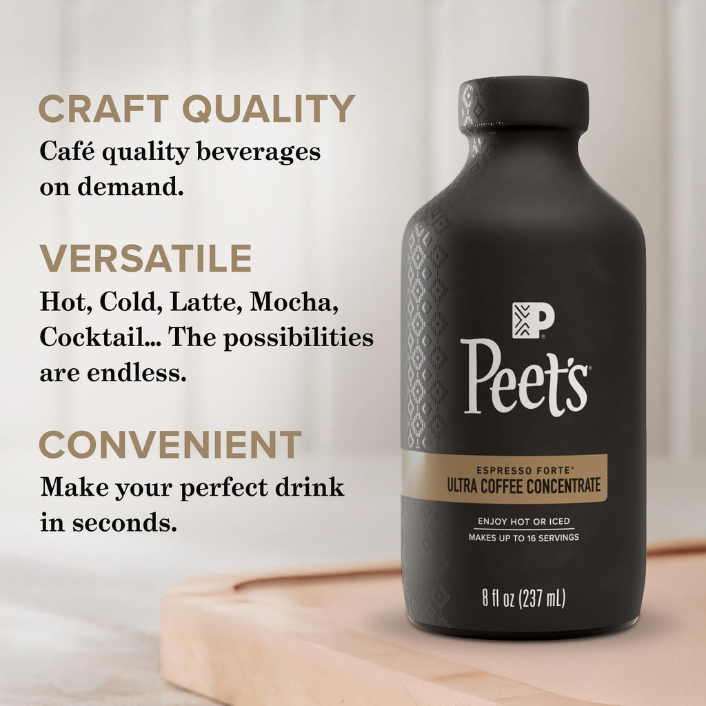 Peet's Coffee, Ultra Coffee Concentrate, Instant Hot, Cold Brew, or Iced Coffee, 100% Arabica Coffee - Espresso Forte, 8 Fluid Ounce Bottle (16 Servings)