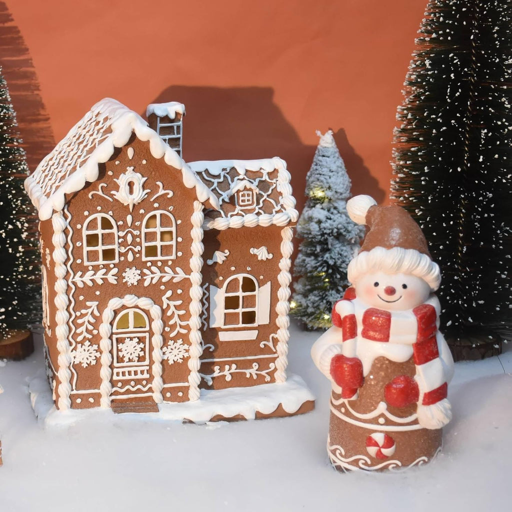 Sheaifun Gingerbread House Decor - LED Illuminated Indoor Christmas Decoration | 9x5x10.2 Inch