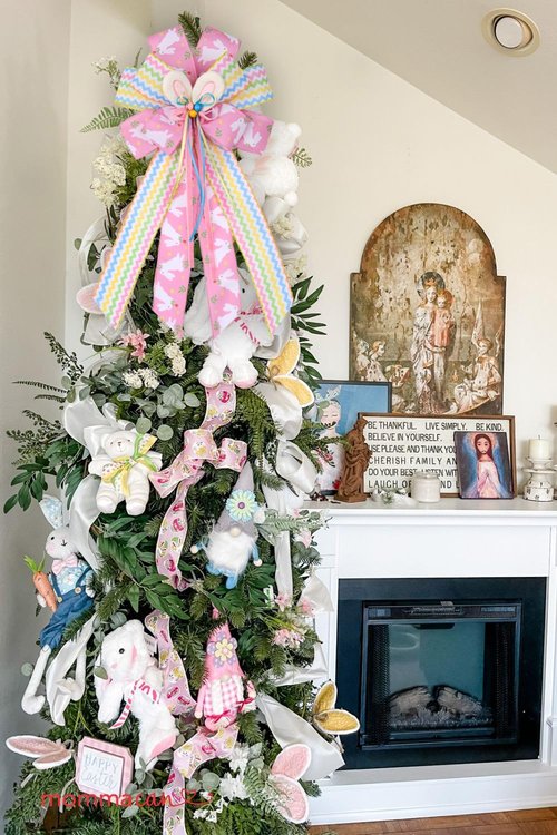 BUVANE Easter Wreath Bows - Large Burlap Bunny Bows for Indoor/Outdoor Holiday Decor | Pink