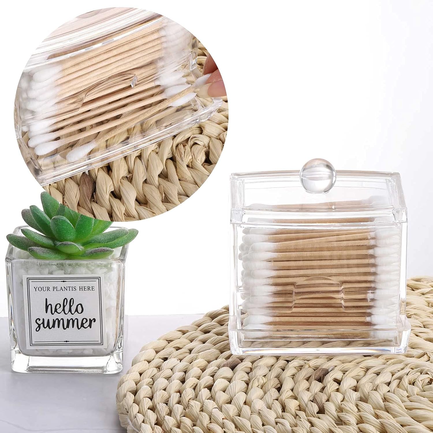 Tbestmax Qtip Holder Dispenser - Clear 10oz Bathroom Organizer for Cotton Swabs & Accessories