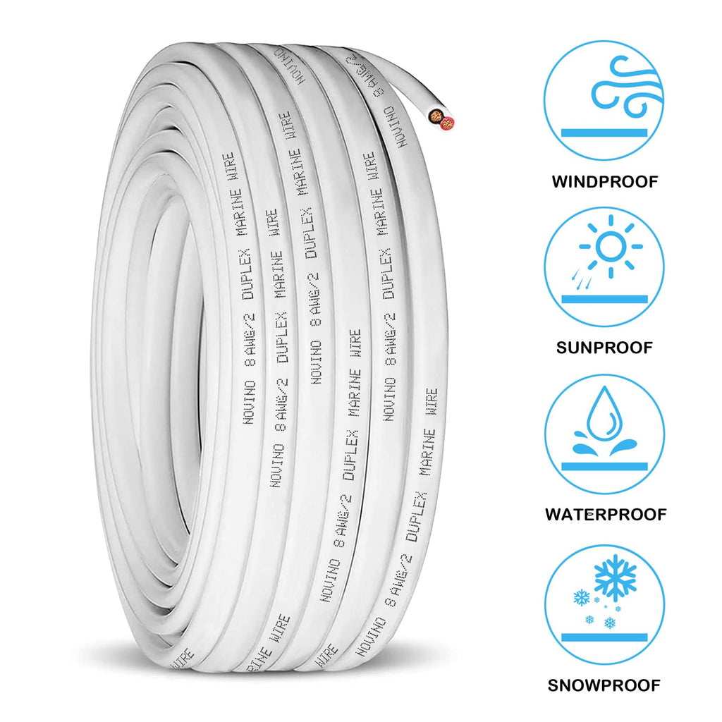 8 Gauge Marine Wire Duplex Marine Grade Wire,8 AWG 50ft Tinned Copper Oxygen-Free Insulated Red& Black Electrical Cable for Boat/Automotive/RV/Camper/Trailer
