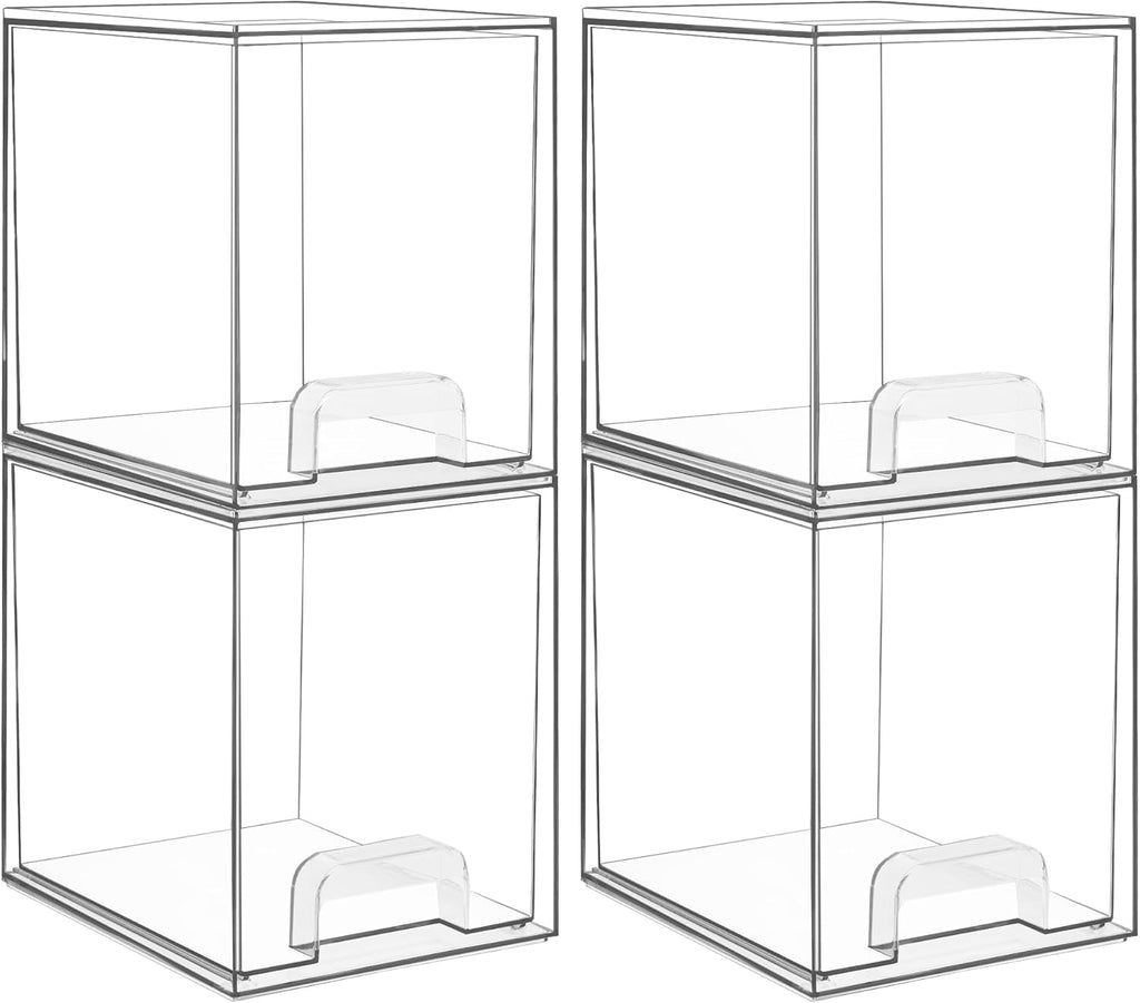 Vtopmart Clear Stackable Storage Drawers - 7.6" Plastic Organizers for Skincare & Cosmetics | 4-Pack